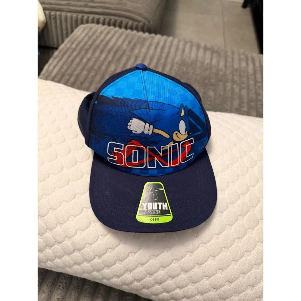 Sonic the Hedgehog Sega Youth Snapback Hat Navy Blue Flat Brim Baseball Cap OSFM
